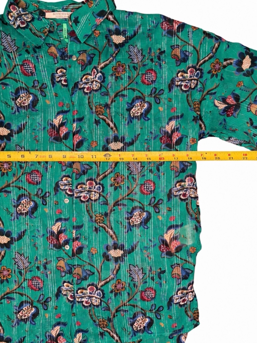 Scotch & Soda Maison Scotch Emerald Floral Sheer Metallic Blouse Size 6 - Picture 13 of 14
